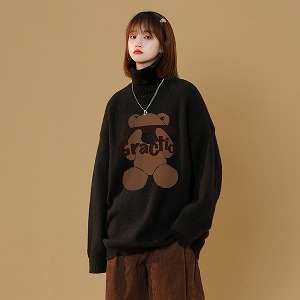 곰돌이 캐릭터 루즈핏 터틀넥 스웨터 니트 MN1146