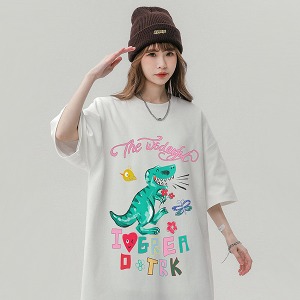 다이노 공룡 프린팅 루즈핏 반팔 티셔츠 MH3038